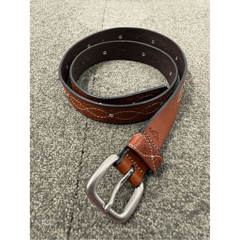 Dockers Belt Wm Large Brown Leather Embossed Stitched Studded Western